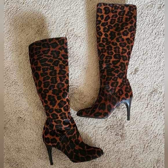 Y2K Max de Carlo Calf Hair Heeled All Leather Knee Boots Italy 9B Vintage - Picture 6 of 7